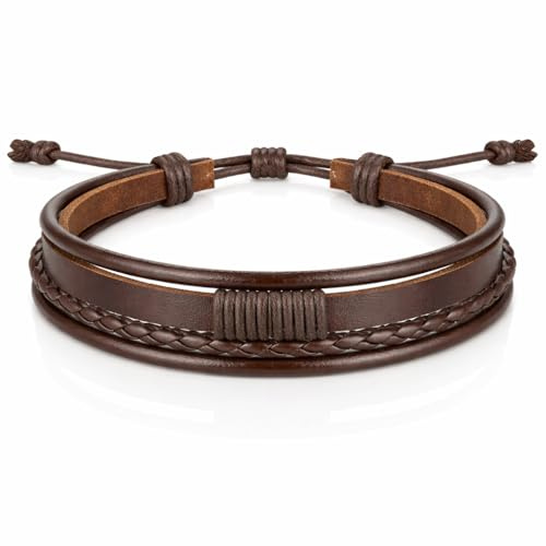 LGT JWLS Bracciale da uomo in pelle marrone, regolabile, con cordino, multi-bracciale