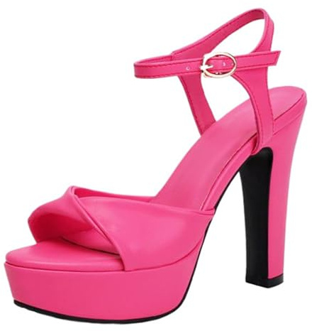 CUTEHEELS Decolleté da donna con tacco a blocco, eleganti scarpe da sera, Fucsia, 34 EU