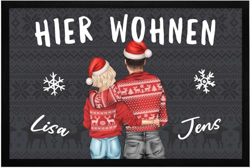 SpecialMe® Fußmatte Weihnachten Pärchen personalisiert Namen Figuren anpassbar Geschenkidee Advent-Deko rutschfest & waschbar Schwarz 60x40cm