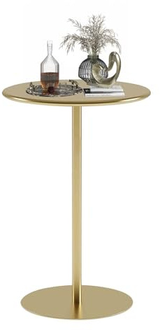 Guld, runt barbord med metallbas, hög bistro, pub, bordsbänk, höjd, cocktail, matbord för kök, restaurang och vardagsrum, elegant fritidsbord (70 x 70 x 72 cm)