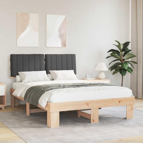 Mandloder Bettgestell Dunkelgrau, 140x190 cm Massivholz Kiefer, Gepolstertes Kopfteil, Modernes Design, Kurzes Doppelbett, Langlebig, Kein Boxspring Erforderlich