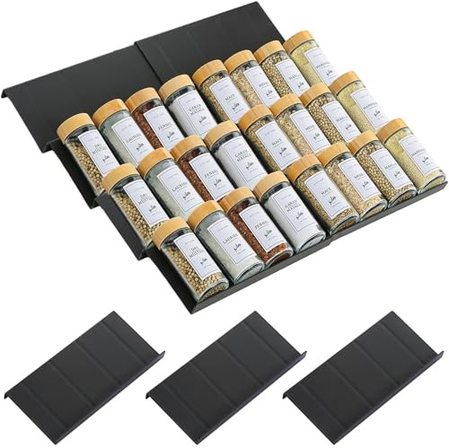 YTSMFL 8 Stück Gewürzregal Schublade, Gewürz Organizer Schubladen Spice Ausziehbar Gewürzregal Schublade Schwarz Gewürz Organizer Schublades zur Aufbewahrung und Organisation