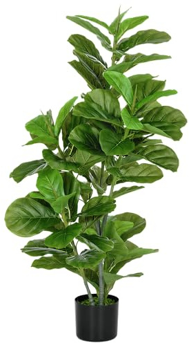 HOMCOM Künstliche Ficus-Pflanze 110 cm hoch 90 Blättern mit Topf Grün | Dekorativer Kunstbaum, Deko Wohnzimmer, Büro
