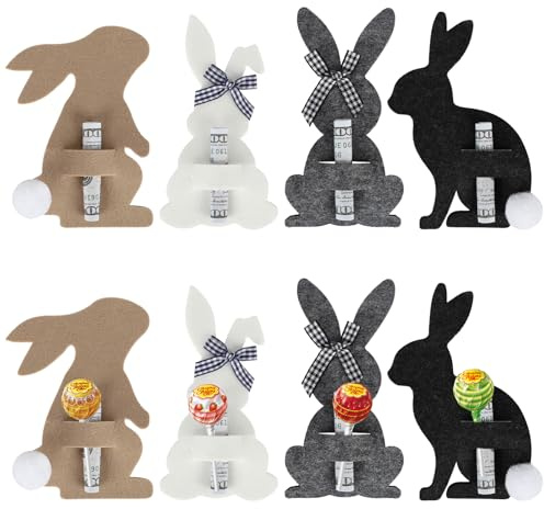 8 Stück Ostern Geldgeschenke,Geldgeschenk Ostern Verpackung,Osterhasen Filzdekorationen mit Hasen-Dekoration Lustige Osterdekoration zum Verschenken für Geld（Black）