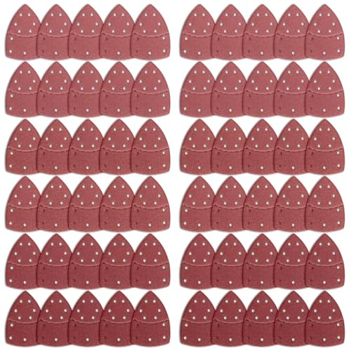 60 Pcs Sanding Pads,Mouse Sander Pads Assorted 40/60/80/120/180/240 Grit | 11 Hole Hook and Loop Sandpaper for Electric Sander Compatible with Bosch Multi-Sander PSM 100A PSM 200 AES PSM 18