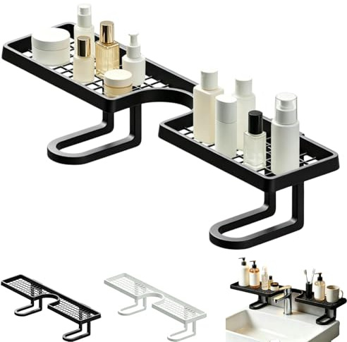 Kryilut Waschbeckenablage über dem Waschbecken, U-förmiges Waschbecken Ablage Ohne Bohren, No-Drill Free Standing Faucet Storage Shelf, Platzsparender Organizer für die Ablagefläche im Bad (Schwarz)