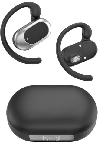 Open Ear Headphones, Hi-Fi Stereo Running Earphones with Adjustable Ear Hooks, IPX7 Waterproof Bone Conduction Earbuds With ENC Mics, Ultra-Comfort, LED Lights, 36H Playtime Sports Headphones for Gym