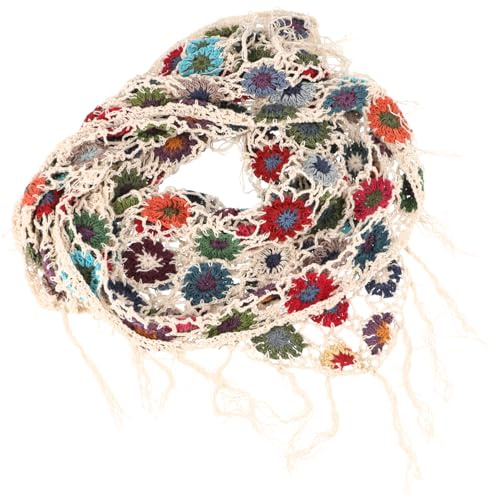 GURU SHOP Häkelstola, Hippie Blümchen Häkelschal, Dreieckstuch, Boho | 100% Baumwolle, handgefertigt, vielseitig einsetzbar, Unikat, modisch