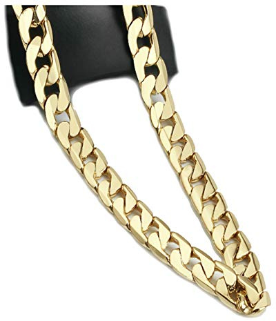 Cadena de oro de 10 mm, corte de diamante, de 14 quilates, collar de eslabones cubanos lisos, fabricado en Estados Unidos, 50,8 cm