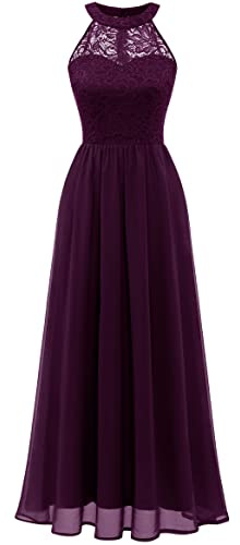 Wedtrend Damspetsklänning brudtärneklänning, lång aftonklänning i chiffong, fest, cocktailklänning, halterneck, sommarklänning, Vindruta, XXL