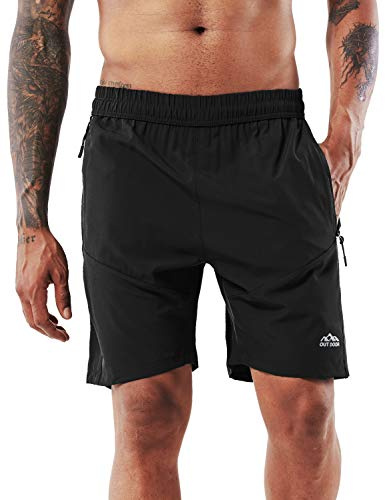 YAWHO Sportbyxor för män, korta byxor, löpshorts, träningsshorts, snabbtorkande med blixtlåsficka/joggingbyxor för träning, löpning, fitness, 0366 svart, XXL