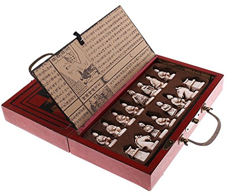 Unbekannt Vintage Chinese Terracotta Warriors 32 Chess Set Wood Table Chess Games Gift AOD