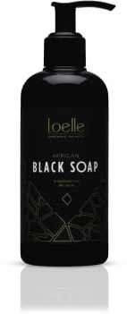 Loelle - Savoir Noir Africain Liquide Constitué Exclusivement de Matières Premières Naturelles, Savons Bio, Corps, Visage et Cheveux, Gommage Corporel, Nettoyant Bain Fabriqué au Ghana, 250ml