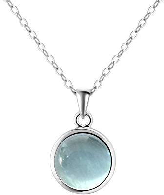 Franki Baker Dainty Blue Natural Aquamarine Gemstone Pendant Necklace on 925 Sterling Silver. Chain Length: 50cm