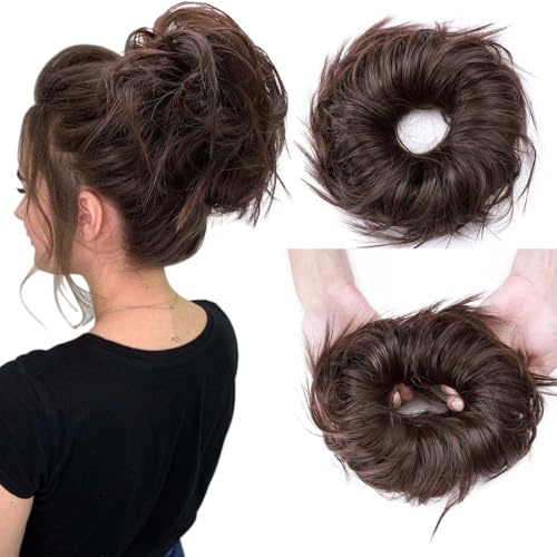 XXL Haarteil Extensions Dutt Haargummi mit Haaren Glatt Haarknoten Hochsteckfrisuren Haarverlängerung für Frauen 45g Mittelbraun