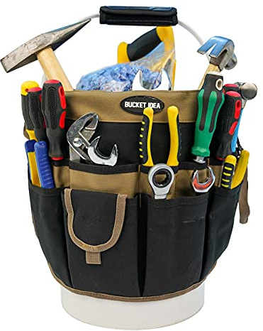 MELOTOUGH Tool Storage Bucket with 35 Pockets Fits 3.5-5 Gallon Bucket (Khaki)