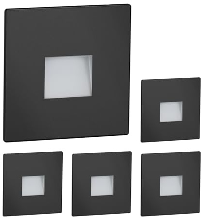 ledscom.de 5x LED Treppenlicht/Wandeinbauleuchte FOW für innen und außen, Downlight, eckig, schwarz, 85 x 85mm, warmweiß