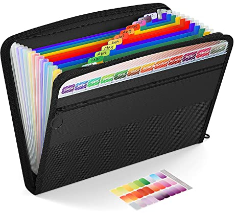 ThinkTex Dokumentenmappe A4, 13 Fächern Fächermappe mit Reißverschluss, Tragbarer Dokumentenmappe A4 Ordnersystem für Zuhause und Büro für Dokumente und Akten
