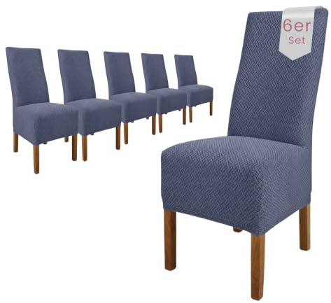 SCHEFFLER-Home Stuhlhussen Stretch Luna-Lang/Stuhlüberzug 6er Set Anthrazit/elastische Flanell Stuhlabdeckungen/Stuhlhussen Schwingstühle/Spann-Bezug Stuhl Überwurf als eleganter Schonbezug