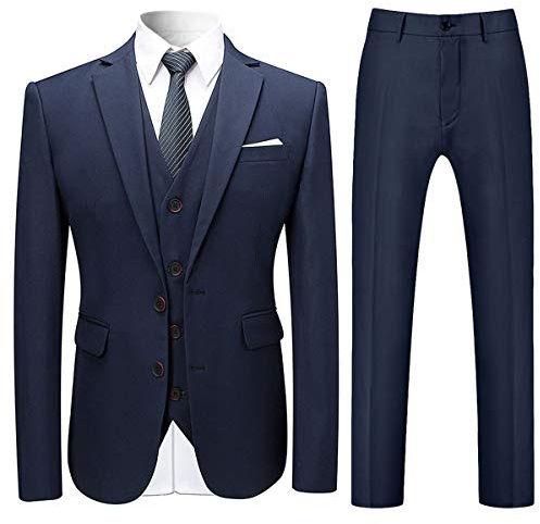 Cloudstyle Mens Stylish 3 Piece Dress Suit Classic Fit Wedding Formal Jacket & Vest & Pants Navy