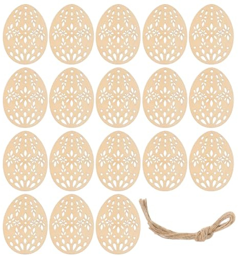 PRETYZOOM Holz-Ostereier-Anhänger 20 Stück – Hängende Holzscheiben zum Basteln & Dekorieren – Rainproof for Outdoor Easter Decor, Indoor Tree & Wall Display for Families, Kids, DIY Crafters