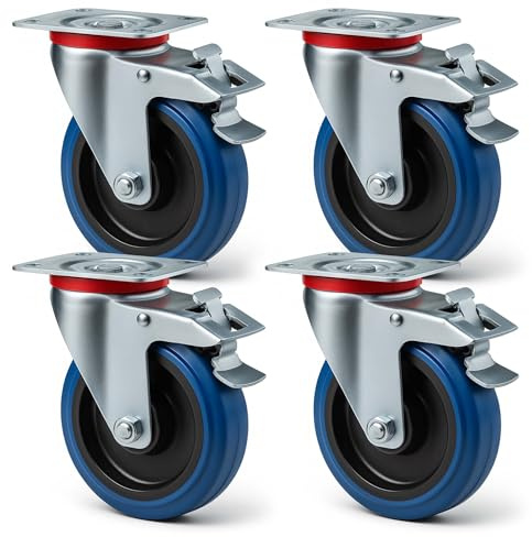 Wiltec Jeu 4x Roulette pivotante en plastique – Ø 200 mm – Capacité de charge 350 kg – Roue avec blocage total et Plaque de montage – Transport Appareil Accessoire Meuble – Usage silencieux sans trace