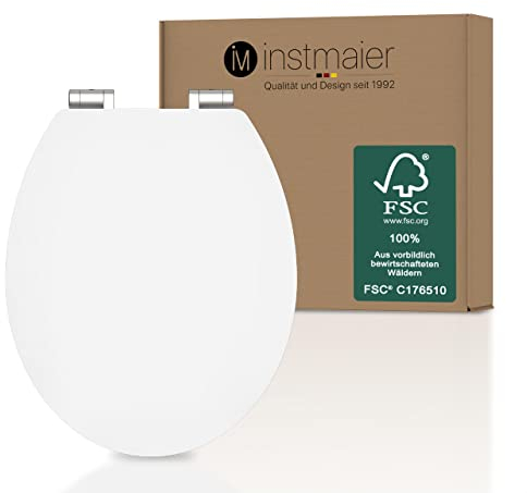 instmaier Gaia | WC Sitz | Weiß | MDF-Holz geprüft nachhaltig mit FSC-Zertifizierung | Ovale Form | Toilettensitz mit Absenkautomatik | Pflegeleichte Toilettenbrille
