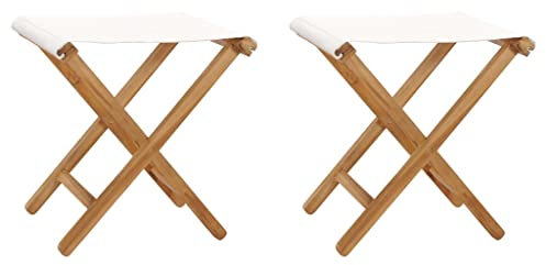 INLIFE Klappstühle 2 STK. Teak Massivholz und Stoff Cremeweiß
