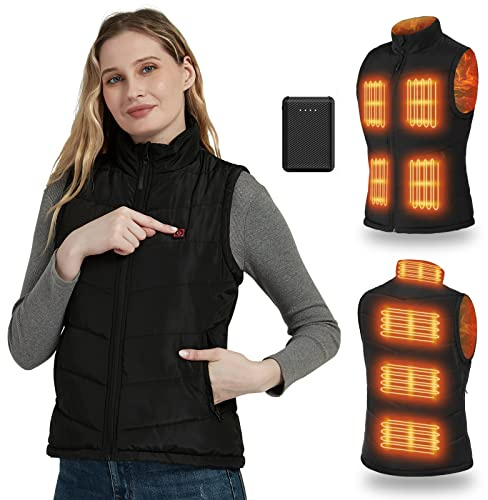 FERNIDA Damen Heizweste mit Powerbank Slim-Fit Beheizbare Weste,8 Heizzonen | FERNIDA Damen Beheizte Weste, Leichte Elektrische Weste mit Heizung für Frauen Herbst Winter Outdoor Warm, 3 Temperaturen