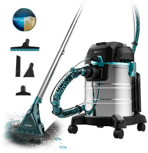 Cecotec Bidone Aspiratutto Solidi Liquidi Conga Wet&Dry 20000 Carpetpro, 1400 W, 22Kpa, Grandi Dimensioni, 2 Taniche da 4 e 20 Litri, Spruzzatore, Raggio D'Azione 7 m, Filtro Hepa, Accessori