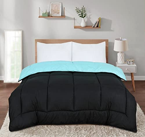 SleepyNights 7.5 tog Box Stitching Reversible Coverless Summer Cool Duvet – Teal and Black – Double