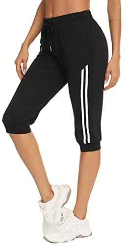 Jezonga Women's Joggers Pants Capri Cropped Sweatpants Trousers Soft Workout Gym Running Lounge Tracksuit Bottoms with Pockets （Black，M）