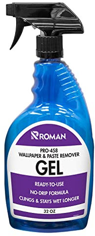 Roman Wallpaper Remover Gel Spray, Contractor Strength Wallpaper Stripper and Adhesive Remover, No Drip, Unscented, Non-Staining, Clear, PRO-458 (32 Ounce, 75 Sq. Ft.)
