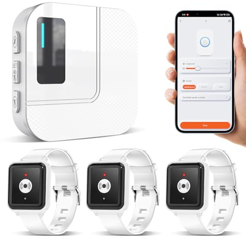 Daytech WiFi Tuya smart armband för personer i åldern, larmknapp, för användning när äldre behöver hjälp (vit, 3–1, 3 sändare + 1 mottagare)