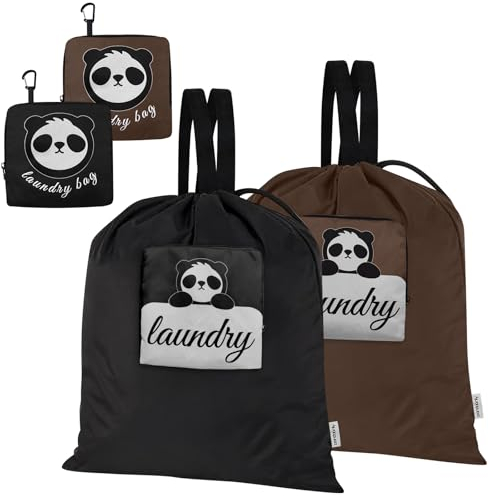 pandaonly 2 Packs Wäschetaschen, 54 * 53CM Waschtasche mit 2-Fach-Taschen, dickere Griffbänder Reise-Wäschetasche, wiederverwendbare große Wäschetaschen für schmutzige Kleidung Gym Beach Camp