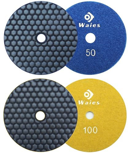 Waies Diamant-Schleifpad (125MM, 50-100 Körnung) | Trockenschliff Klettaufnahme Granit Stein Beton Marmor Bodenschleifer oder Polierer
