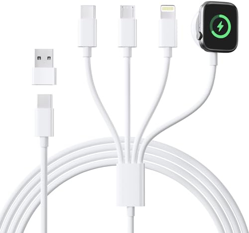 4 in 2 Ladekabel Apple Watch und iPhone, Apple Watch Ladekabel USB C iWatch Kabel mit Lightning/USB C für SE/9/8/7/6/5/4/Ultra, iPhone 15/14/13/12/11