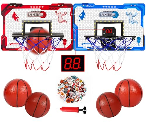 Basketballkorb Indoor für Kinder Zimmer Mini Basketballkorb mit LED-Lichter Großem Basketballrahmen 4 Bälle Elektronische Anzeigetafel Geschenke für Jungen Mädchen Basketballspielzeug für Office Home