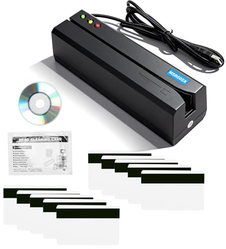 Natudeco Lector de Tarjetas Magnéticas MSR605X Escritor con alimentación por USB Indicador LED Escritor de Banda Luz Indicadora Zumbador Deslizamiento Manual 3 Pistas