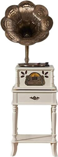 Lecteur Vinyle Vintage, Tourne-Disque, Haut-Parleur Bluetooth rétro, phonographe en Bois, Corne en cuivre avec Lecteur CD/Gramophone auxiliaire 3,5 mm