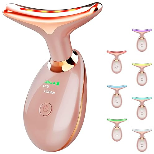 CooBES Elektrisches Gesichtsmassagegerät Anti-Falten,Hals Gesichtsstraffungsgerät,Face Gegen Falten Beauty Meter,EMS Gesichtspflegegerät Anti-Falten Gerät für Damen (7 Farbige LED-Modi-Roségold)