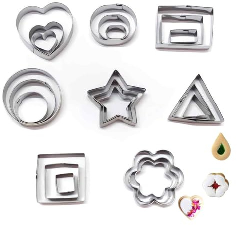 Cookie Cutters Set 24Pcs Cutters Stainless Steel,Triangle, Oval, Round, Flower Shape,Star, Rectangle, Square, Heart Shape Pastry Baking Mould for Cookie Fondant Cake Decorating