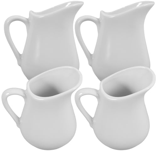 Lattiera Ceramica 80ml Bianca 4 Pezzi, Forma Raffinata | Servire Sciroppo e Latte, Facile da Pulire, Pratica da Portare, Stile Delicato