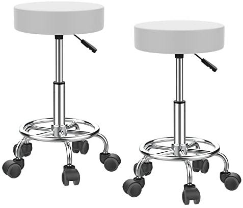 ARunThLana 2er-Set Rollhocker höhenverstellbar mit Rollen, 360° drehbarer Rollhocker mit Rollen, höhenverstellbar 48-64 cm, für Massagesalon, Büro, Klinik,Weiß