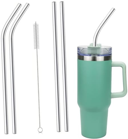 Steel Replacement Straws for Stanley Cup 40oz - 5-Pack Reusable Stainless Steel Straws, BPA-Free Metal Straws, Eco-Friendly Drinking Straws, Perfect Fit for Stanley Travel Tumbler, Tumbler Straw Set