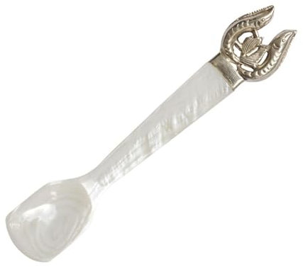 Eierlöffel 13.5 cm - versilbertes Stör Motiv - Kleiner Teelöffel aus Perlmutt (Süßwasser) - ideal auch für Marmelade, Kaviar oder Kaffee