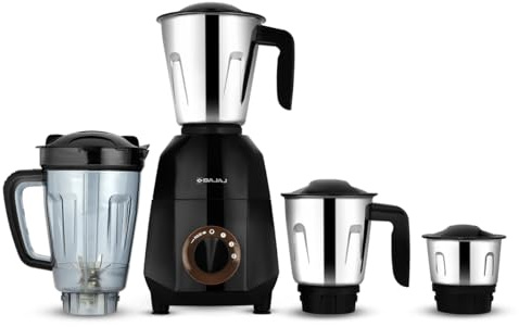 Bajaj Rex Dlx Ninja Series 4 Jar 750W Mixer Grinder | DuraCut Blades | 4 Stainless Steel Mixer Jars | Dry & Wet Grinding | 2 Yrs Warranty 【Black/Brown】