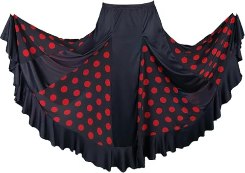 Jupe Femme de Danse Flamenco Noire à Pois Rouges (FR/ES, Alpha/Lettres, M, Taille Normale, Taille Normale, Noire)