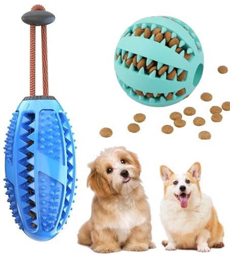 RNXSIB Futterball für Hunde, Snackball Hund, Hund Kauspielzeug, Kauspielzeug, Hundespielzeug Set Doppelpack Snackball und Snackrugb, Leckerli Spielzeug für Hunde, für Große, Mittelgroße, Kleine Hunde