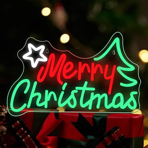 DAKABUKA Joyeux Noël Neon Signe Noël LED Signes Dimmable Néon Light Signs Wall Decor Joyeux Noël Light Up Sign for Noël Party Neon Wall Sign Decor Gifts